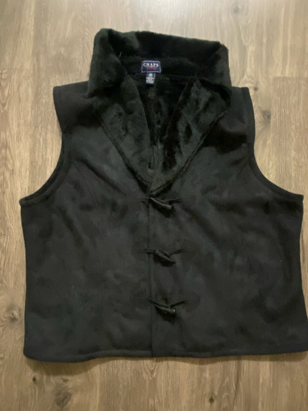 Chaps Denim Size 2X Black Faux Suede Faux Fur Outerwear Vest